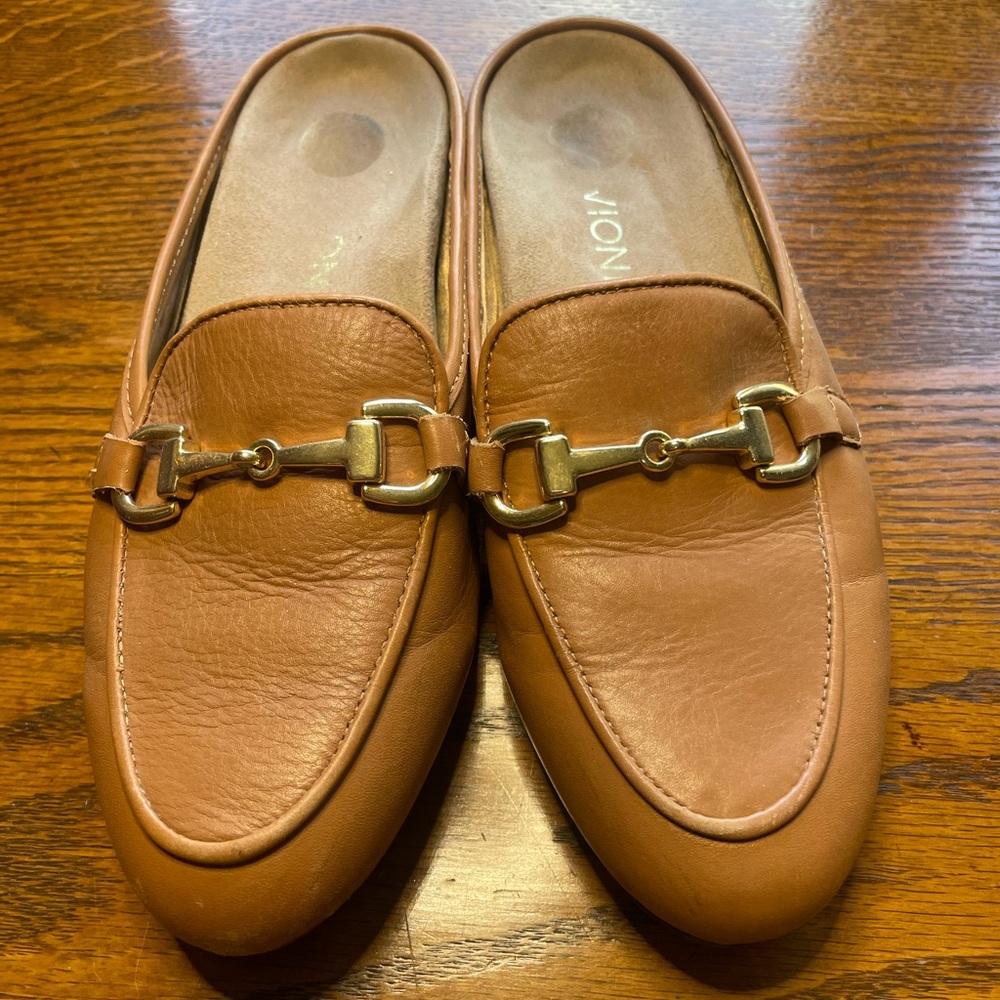 Vionic Brown Adeline Leather Slip-On Loafers Mules